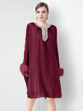 HEYFANCYSTYLE Women's Plisse Crystal Neckline Cocktail Dress